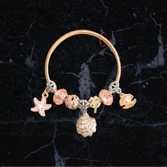 Conch & Starfish Charm Bangle Bracelet - Picture 8 of 8